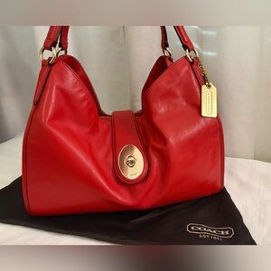 Coach Madison Carlyle Lipstick Red Leather Shoulder Bag Gold Turnlock